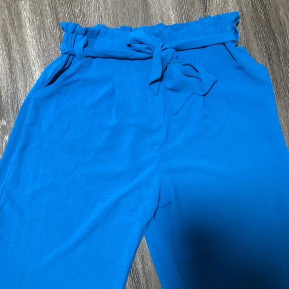 Bar III Moonbeam Blue Fashion Wide-Leg Paperbag Waist Tie-Front Pants XL NWT - Picture 4 of 9